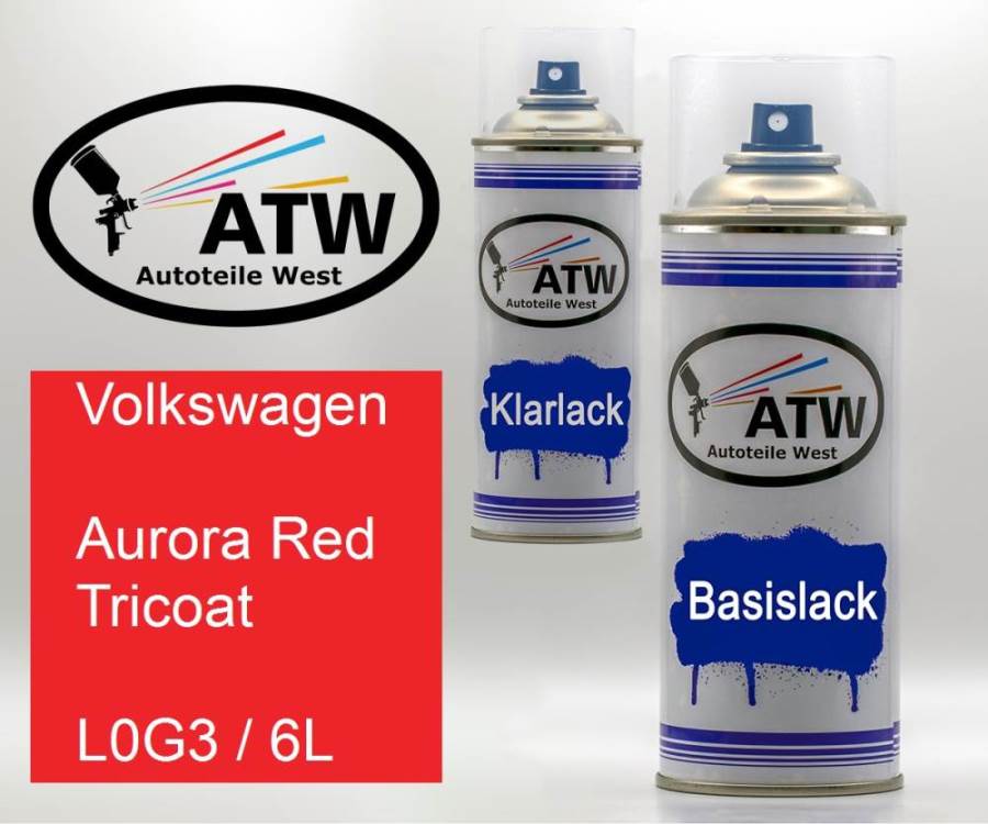 Volkswagen, Aurora Red Tricoat, L0G3 / 6L: 400ml Sprühdose + 400ml Klarlack - Set, von ATW Autoteile West.